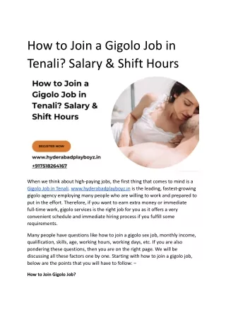 How to Join a Gigolo Job in Tenali_ Salary & Shift Hours