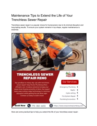 Maintenance Tips to Extend the Life of Your Trenchless Sewer Repair