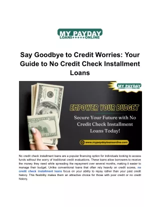 Explore Your Options with No Credit Check Installment Loans at My Payday Loans O