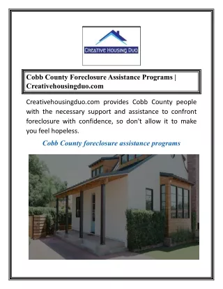 Cobb County foreclosure assistance programs