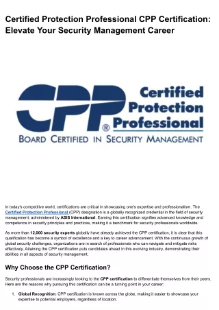 Certified Protection Professional CPP Certification_ Elevate Your Security Management Career