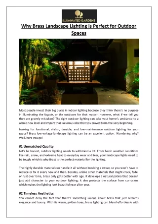 Illuminated Gardens - Why Brass Landscape Lighting Is Perfect for Outdoor Spaces