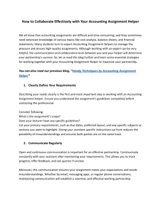 How to Collaborate Effectively with Your Accounting Assignment Helper