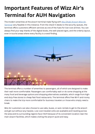 Important Features of Wizz Air's Terminal for AUH Navigation