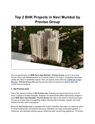 Top 2 BHK Projects in Navi Mumbai by Proviso Group