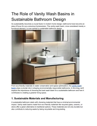 The Role of Vanity Wash Basins in Sustainable Bathroom Design