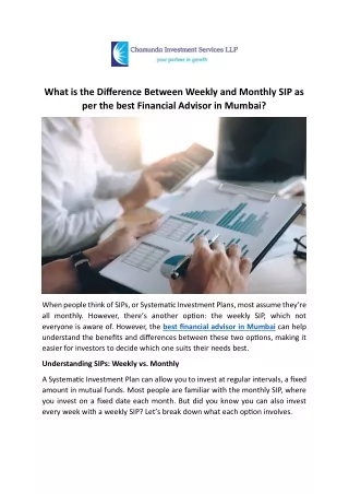 What is the Difference Between Weekly and Monthly SIP as per the best Financial Advisor in Mumbai