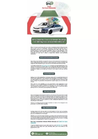 Why Cash for Cars is a Smart Solution For Selling Your Unwanted Vehicle?