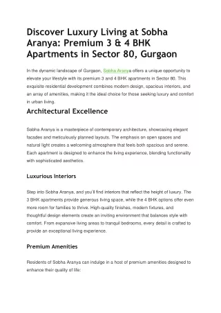 Discover Luxury Living at Sobha Aranya