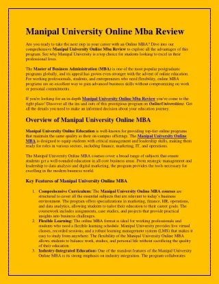 Manipal University Online Mba Review