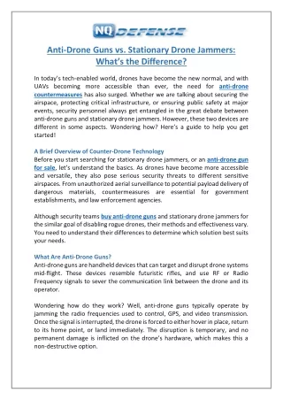 Anti-Drone Guns vs. Stationary Drone Jammers: What’s the Difference?