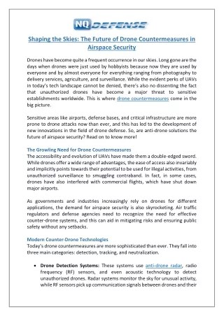 Shaping the Skies: The Future of Drone Countermeasures in Airspace Security