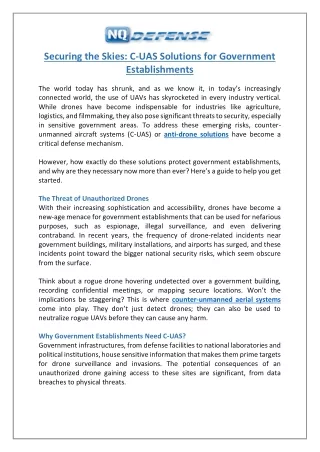 Securing the Skies: C-UAS Solutions for Government Establishments