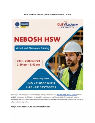 NEBOSH HSW Course | NEBOSH HSW Online Course