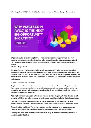 Why WagesCoin (WGS) is the Next Big Opportunity in Crypto A Game-Changer for Investors