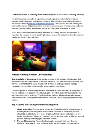 The Essential Role of iGaming Platform Development in the Online Gambling Indust