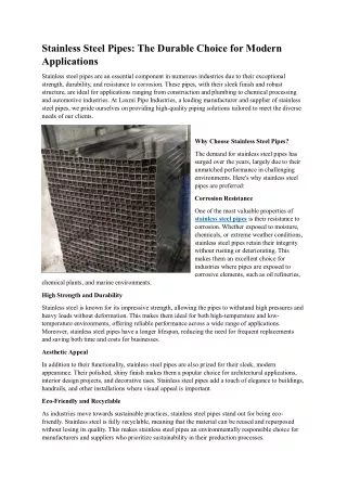 Stainless Steel Pipes The Durable Choice for Modern Applications
