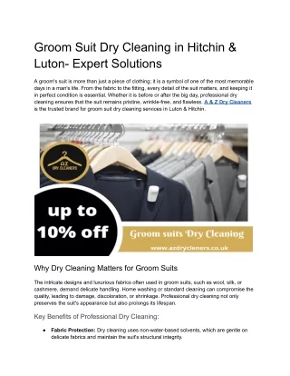 Groom Suit Dry Cleaning in Hitchin & Luton