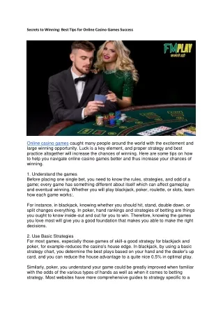 Secrets to Winning Best Tips for Online Casino Games Success