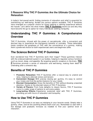 5 Reasons Why THC P Gummies Are the Ultimate Choice for Relaxation