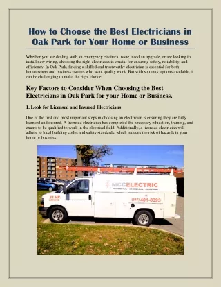 How to Choose the Best Electricians in Oak Park for Your Home or Business