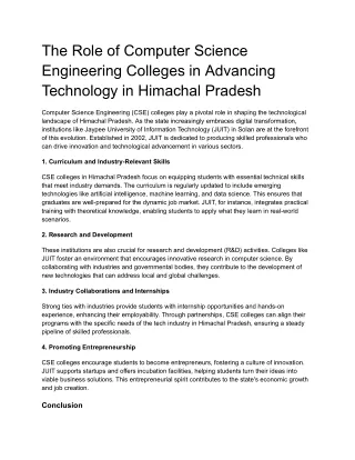 The Role of Computer Science Engineering Colleges in Advancing Technology