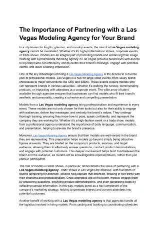 The Importance of Partnering with a Las Vegas Modeling Agency for Your Brand