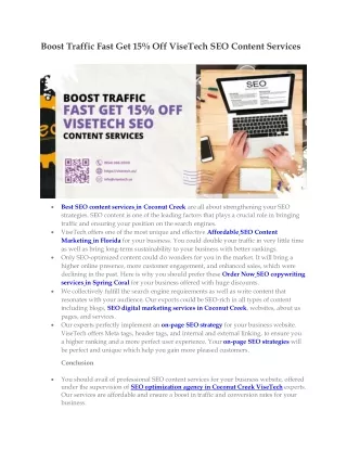 Boost Traffic Fast Get 15% Off ViseTech SEO Content Services