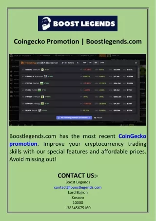 Coingecko Promotion  Boostlegends.com