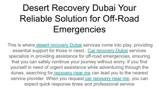 Desert Recovery Dubai Your Reliable Solution for Off-Road Emergencies