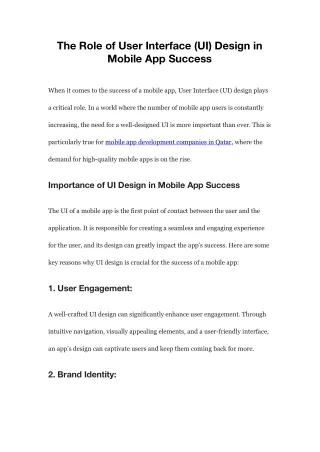 The Role of User Interface (UI) Design in Mobile App Success
