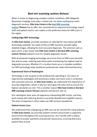 Best mri scanning centres thrissur