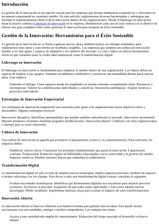 Gestión de la Innovación: Herramientas para el Éxito Sostenible