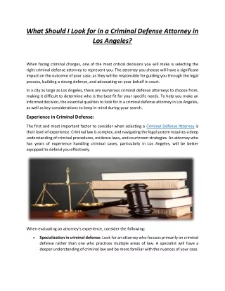 What Should I Look for in a Criminal Defense Attorney in Los Angeles