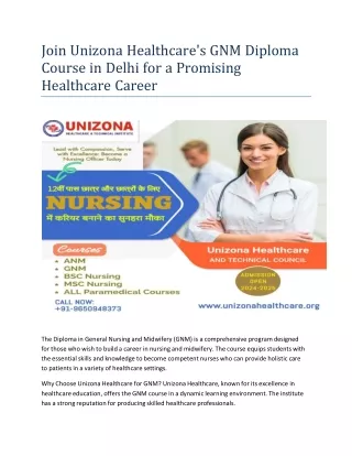 GNM Diploma Course in Delhi for a Promising Healthcare Careers