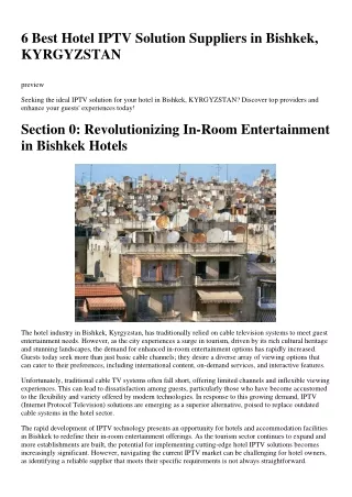 6 Best Hotel IPTV Solution Suppliers in Bishkek, KYRGYZSTAN