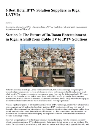 6 Best Hotel IPTV Solution Suppliers in Riga, LATVIA