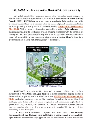 ESTIDAMA Certification in Abu Dhabi: A Path to Sustainability