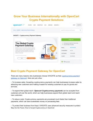 Grow Your Business Internationally with OpenCart Crypto Payment Solutions