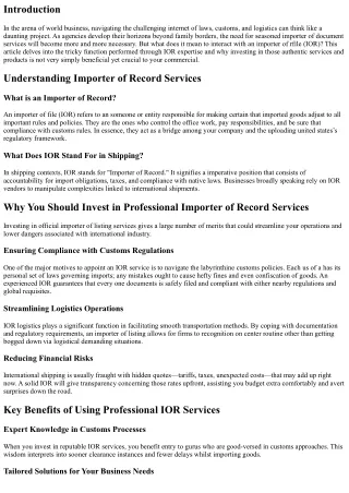 Why You Should Invest in Professional Importer of Record Services