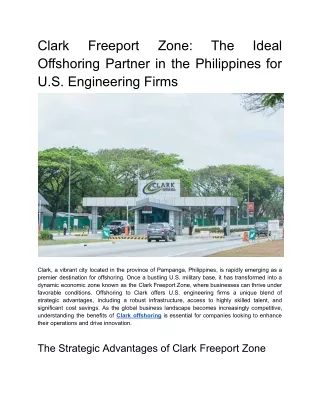 Clark Freeport Zone: The Ideal Offshoring Partner in the Philippines for U.S. En