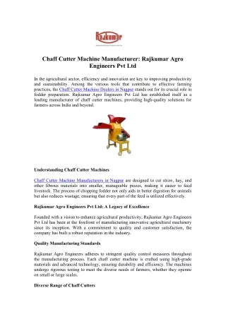 Buy Chaff Cutter Machine Manufacturer - Rajkumar Agro Machines