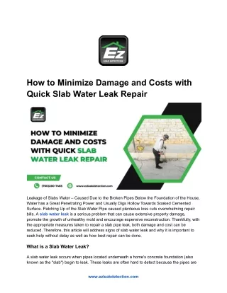 How to Minimize Damage and Costs with Quick Slab Water Leak Repair