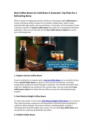 Best Coffee Beans for Cold Brew in Australia Top Picks for a Refreshing Brew