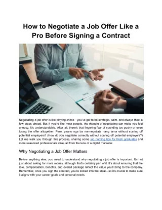 How to Negotiate a Job Offer Like a Pro Before Signing a Contract