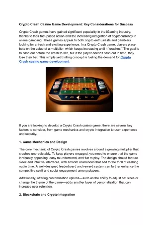 Crypto Crash Casino Game Development: Key Considerations for Success
