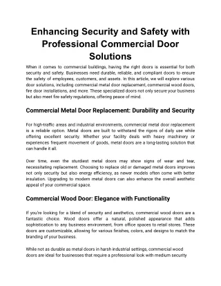 Certified Commercial Fire Door Installers for Safety & Compliance