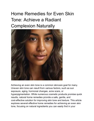 Home Remedies for Even Skin Tone: Achieve a Radiant Complexion Naturally