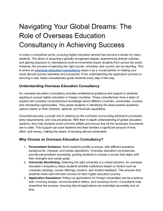 Navigating Your Global Dreams_ The Role of Overseas Education Consultancy in Achieving Success