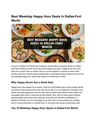 Best Weekday Happy Hour Deals In Dallas-Fort Worth